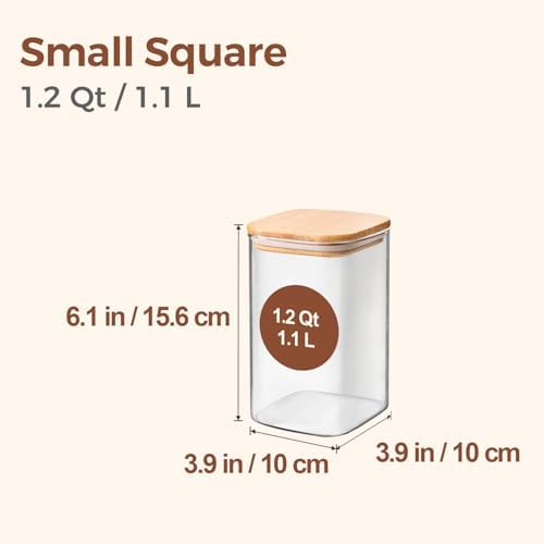 ComSaf Square Glass Containers with Lids 1.2 Qt, Set of 4 Pantry Glass Jars - Image 2