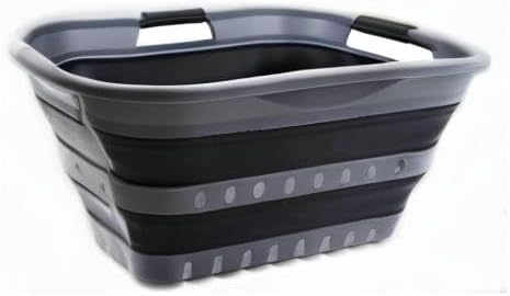 SAMMART 30L (8 Gallon) Collapsible 3 Handled Plastic Laundry Basket - Foldable Pop Up Storage Container/Organizer - Space Saving Hamper/Basket (Grey/Black) - Image 8