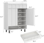 Shoe Cabinet Storage for Entryway with Doors, 6 Tier Fluted Shoe Organizer with Drawer & Adjustable Shelves, Freestanding Hidden Shoe Rack for Front Door Entrance, White - Image 2