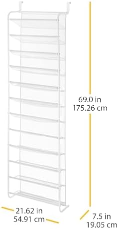 Whitmor 36 Pair Over the Door Shoe Rack, 12 Tier Hanging Shoe Organizer, Heavy Duty Metal & Mesh Shoe Holder, Hanging Shoe Rack for Closet Organizer & Storage, 74" L x 21.7" W x 7.5" H, White - Image 2