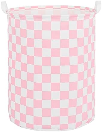 Large Foldable Laundry Basket Organizer Holder portable tall collapsible laundry hamper nusery Storage Basket Bin with Handles (Waterproof Lining, Pink Racing Flag) by QiANBiRD