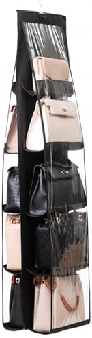 HAN SHENG 10-Pocket Clear Hanging Organizer, Handbag Storage, Black, 1 Pack by HANSHENG