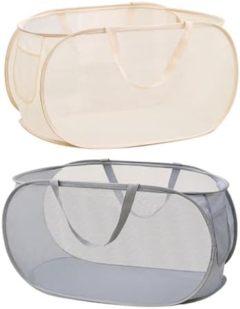 2 Pcs Mesh Popup Laundry Hamper, Opening Laundry Basket,Popup Laundry Basket with Durable Handles,Foldable Pop-up Mesh Hamper Dirty Clothes Basket for Clothes & Laundry-Home Organization by LATERONON