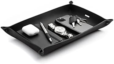 Main Street Forge Leather Valet Tray for Men – Rustic EDC Organizer for Keys, Phone & Wallet – Made in USA – Midnight Black by MainStreetForge