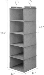 Large Hanging Sweater Organizer for Closet,Collapsible 6-Shelf Hanging Closet Shelves with Drawers, Washable (Grey-5 Shelf-2 d) - Image 2
