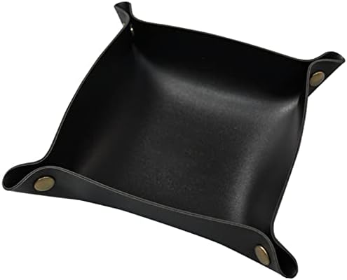 Valet Tray, Leather Tray, Small Catchall Tray, Foldable Jewelry Travel Organizer, Suitable for Travel, Storage, Nightstand, Home or Office (Black-S) by Banugo