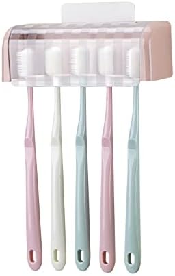 5 Slots Wall Mount Toothbrush Holder with Cover, Self Adhesive Toothbrush Storage Organizer for Shower, Toothbrush Hanger for Bathroom, Medicine Cabinet, Dorm (Pink) - Image 5
