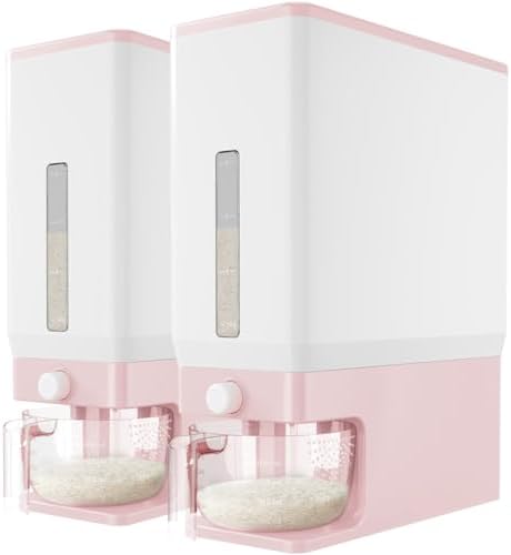 Lifewit Rice Dispenser 25 Lbs, Airtight Storage with Cup, 2 Pack Pink by Lifewit