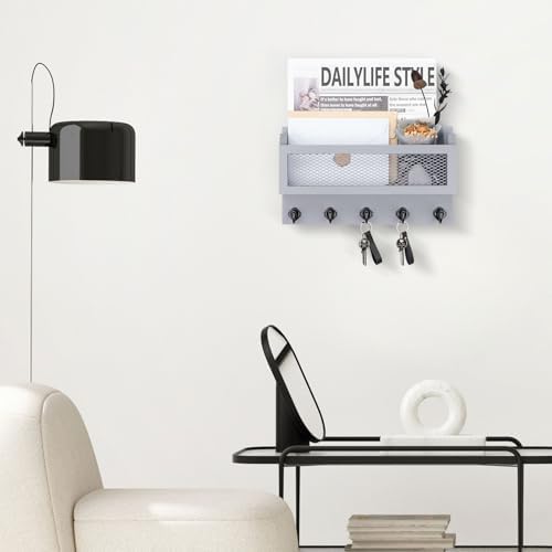 Nekon Mail and Key Holder for Wall Decorative, 11 Inch Mail Holder, Gray - Image 5