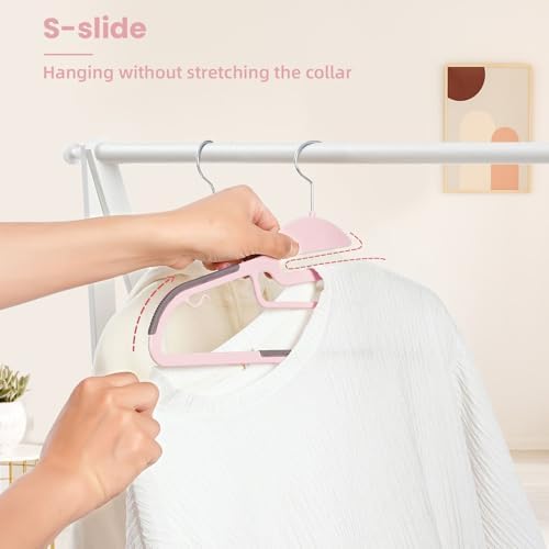 Heavy Duty Plastic Hangers 50 Pack with Non-Slip Design,0.2 Inches Thick,360°Swivel Hook Space Saving Organizer for Bedroom Closet,Shirts,Pants,Strong Enough for Coat(Pink- S Shaped) - Image 4