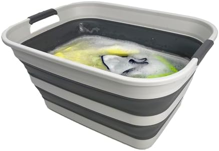 SAMMART Collapsible Plastic Laundry Basket - Foldable Pop Up Storage Container/Organizer - Portable Washing Tub - Space Saving Hamper/Basket (Grey/Steel Grey, 27L) - Image 4