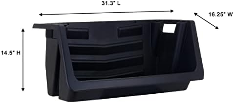 Mighty Tuff Heavy Duty Nesting Stack Bins, Pack of 3, Extra-Large Handles, Wide Front Opening, Interlocking, Stack Vertically, Holds Up to 100 Pounds, Black - Image 2