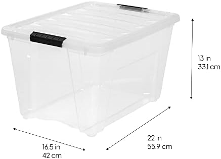 IRIS USA 51 L (54 QT) Plastic Storage Box with Lid and Latches - 4 Pack - BPA-Free, See-Through Organizing Solution, Durable Nestable Stackable Containers, Secure Pull Handle - Clear - Image 2