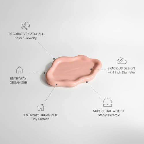 Home Organizers & Minimalists: Ceramic Cloud Catchall Tray for Keys, Jewelry, and Coins – Decorative Entryway or Dresser Dish, Approx. 7.1-7.4 in Diameter (1 Piece) - Image 4
