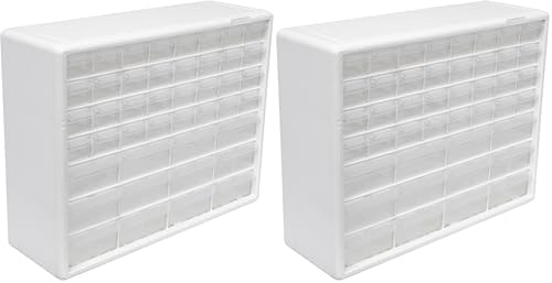 Akro-Mils 44-Drawer Plastic Drawer Storage Cabinet for Garage Organization, Bead Organizer, Building Bricks Storage, Teacher Toolbox, Makeup Organizer, 20-Inch W x 6-Inch D x 16-Inch H, 10144 White by Akro-Mils