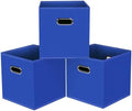 Black Foldable Storage Cubes Bins, Fabric Storage Box Cubes Organizer Baskets with Dual Handles for Home Organizer,Set of 3,(Dark Blue) by HEAYEEG