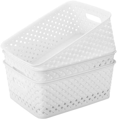 MaxGear 3 Pack Plastic Storage Baskets, Medium, White by MaxGear