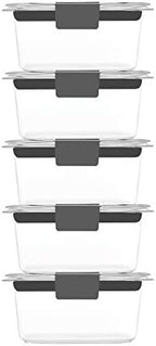 Rubbermaid Brilliance BPA-Free Food Storage Containers Multi Pack, 1.3 Cup Plastic Containers with Lids, 5 Pack, Leak Proof, Microwave & Dishwasher Safe - Image 2