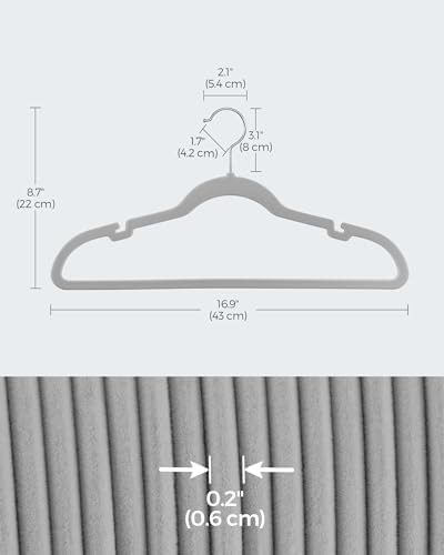 SONGMICS Velvet Hangers 50 Pack, Non-Slip Clothes Hangers, Space-Saving | Suit Hangers with Shoulder Notches, Pants Bar, 360° Swivel Hook, for Closet, Dove Gray, BREANNA Collection UCRF029G50 - Image 6