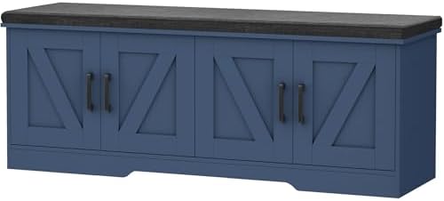 HOMSHO Farmhouse Shoe Storage Bench with 4 Barn Doors & Padded Seat Cushion by HOMSHO