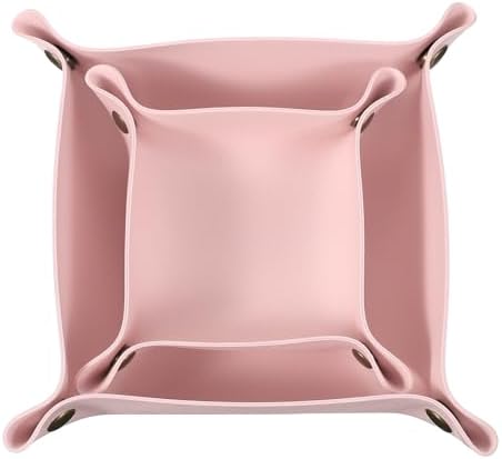 uxcell 2 Pcs Valet Tray for Women and Men, PU Leather Jewelry Tray Entryway Table Bedside Nightstand Catchall Storage Organizer for Jewelry Key Coin Watch Wallet(Square, Pink) by uxcell