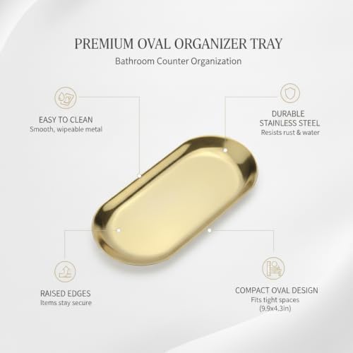 Bathroom Vanity & Kitchen Counter Organizer, Stainless Steel Oval Catchall Tray for Small Items, 9.9 x 4.3 Inches - Image 4