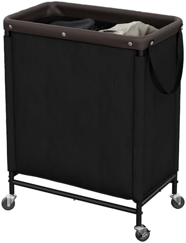 StorageWorks 2 Section Laundry Hamper, 100L Black Sorter Cart with Wheels by StorageWorks