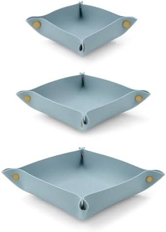 3 Pack Leather Valet Tray, 3 Sizes Catchall Tray Desk Organizer for Key Jewelry Trinket Watch Perfume Coin, for Entryway Table Nightstand Dresser Vanity Travel, Blue by Sekonow