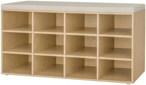 DINZI LVJ Shoe Storage Bench with Cushion, 40.9" Cubby Shoe Rack, 12-Cubby by DINZILVJ