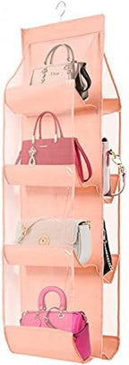 AARAINBOW 1 Pack Hanging Handbag Purse Organizer, Hand Bag Organizer Space Saving, 8 Pockets Wardrobe Organizer, Purse Holder for Closet, 46 L x 13.8W (B-Light Pink) by AARAINBOW