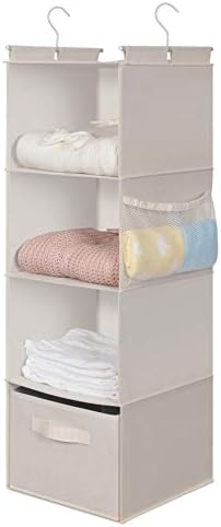 MAX Houser 4-Shelf Hanging Closet Organizer, Space Saver, Cloth Hanging Shelves with 2 Side Pockets, Foldable (Beige) | Foldable Fabric Hanging Shelves for Closet, Cloth Hanging Shelves with 2 sturdy hanging hooks, Small Space Saver - Image 4