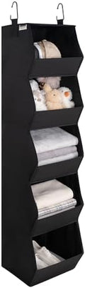 StorageWorks Basics Hanging Closet Organizer, Foldable Storage Organizer | 5-Shelf Wide Trapezoid Closet Shelves with Reinforced Anti-Sagging Support for Sweaters, Hoodies and Handbags, Black by StorageWorks