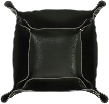 uxcell 2 Pcs Valet Tray for Women and Men, PU Leather Jewelry Tray Entryway Table Bedside Nightstand Catchall Storage Organizer for Jewelry Key Coin Watch Wallet(Square, Dark Green) by uxcell