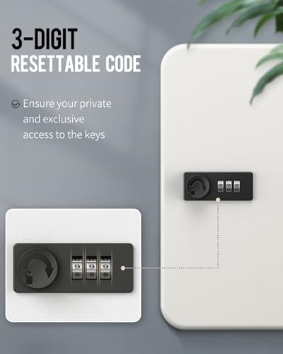 Uniclife 48 Position Key Cabinet with Combination Lock Resettable White Digital Security Storage Box Steel Key Organizer with Colorful Key Tag Labels Stickers and Hooks - Image 3