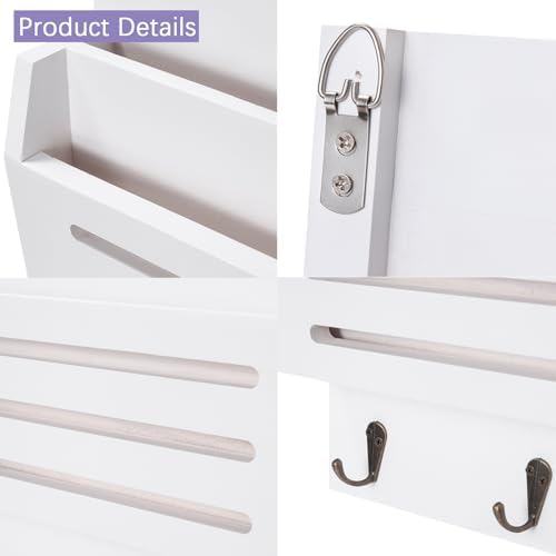 Wall Mounted Key and Mail Holder, 2-Slot Wooden Mail Sorter Organizer - Image 7