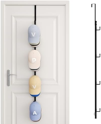 SWTYMIKI Over Door Hat Rack - Hat Organizer with 4 Hooks Design, Hanging Baseball Cap Organizer Storage Holds Up to 20 Caps for Door, Bedroom, Closet (Black) by SwtyMiki-TidyHomeSweetLife