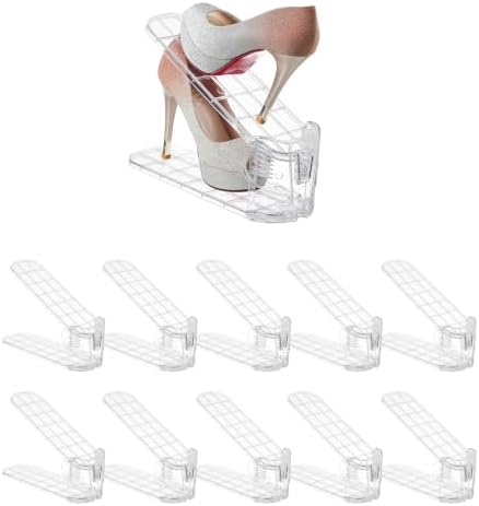 Shoe Slots Organizer Durable and Thick,Elephant-Shaped Adjustable Shoe Stackers,Space Saving for Closet Storage (Transparent - Silver, 10Pack) by beehomay