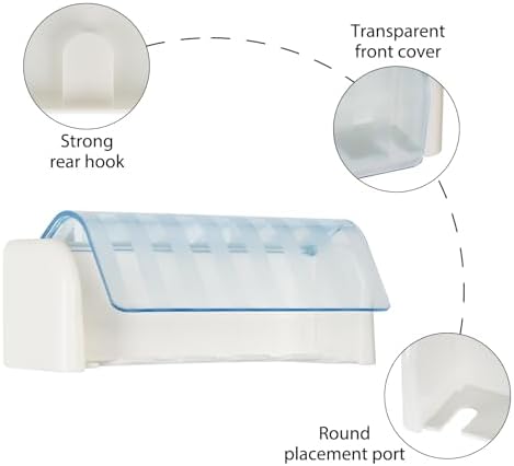 5 Slots Wall Mount Toothbrush Holder with Cover, Self Adhesive Toothbrush Storage Organizer for Shower, Toothbrush Hanger for Bathroom, Medicine Cabinet, Dorm(White + Blue) - Image 3