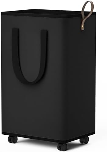 SpaceTrove Rolling Laundry Basket with Wheels, Laundry Hamper, 80L, Black by Unknown