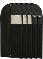 Garment Bags for Hanging Clothes, 50'' Long Dress Bags for Closet Storage, Black Garment Covers with Clear Window for Suits, Coats, Jackets（5 Packs） by Perber