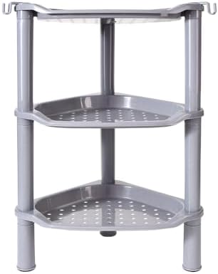 3 Tier Shower Caddy Corner,Plastic Shower Shelf Organizer for Inside Bathroom, Bathtub, Shower Pan, 13.5 x 10 x 26 Inches,Grey(Round Slot Grey 3 Tier) by SLZBCY