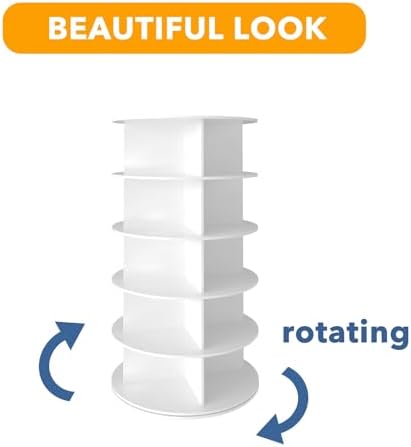 SpaceAid 5 Tier Rotating Shoe Rack Tower, Spinning Shoe Display Lazy Susan, Revolving 360 Shoe Rack Storage Round Carousel, Vertical Handbag Rotate Shoes Closet Organization (5-Tier White) - Image 7