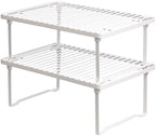 Amazon Basics Space-Saving Stackable Metal Kitchen Cabinet Organizer Shelves for Dishes, Pantry Organization, 12.5" L x 8" D x 4.5" H, Set of 2, White by AmazonBasics