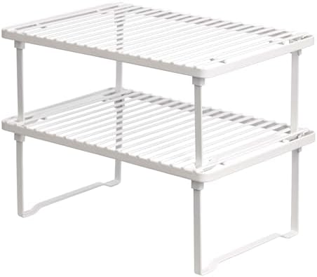 Amazon Basics Space-Saving Stackable Metal Kitchen Cabinet Organizer Shelves for Dishes, Pantry Organization, 12.5" L x 8" D x 4.5" H, Set of 2, White by AmazonBasics