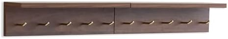Wall Mount Walnut Coat Rack, 5 Brass Hooks, Floating Shelf - Image 3