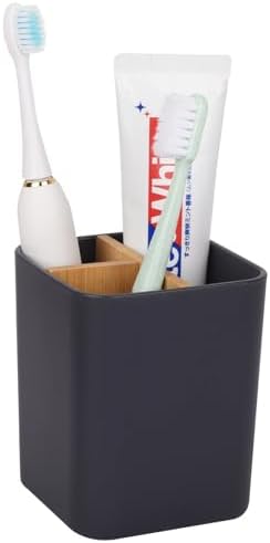 Bamboo Toothbrush Holder for Bathrooms Toothpaste Organizer - Cool Grey by Heagoale