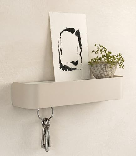 Kazai. Key Holder for Wall 'Tone' | Minimalist Key Hooks Design from Berlin | Modern Key Hanger with Metal Shelf | Key Hook Wall Mounted as Hallway Furniture | Sand Taupe by KAZAI