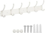 Wall Mount Coat Rack 1 Pack, White Coat Hooks Hanger with 6 Double Hooks by Dntorx
