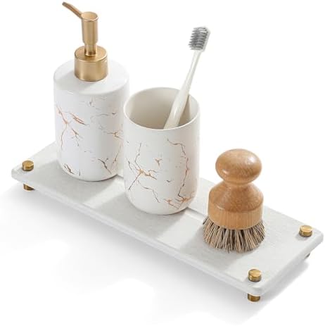 Razborci Water Absorbing Stone Sink Caddy Kitchen Sink Organizer Tray, Diatomite Bathroom Counter Tray, Gold Faucet Drying Mat Coaster Soap Dish Rack Riser Dispenser Sponge Holder, Beige 12.5" x 4.5" by Razborci