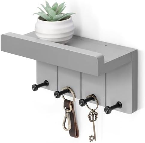 Rebee Vision Key Holder Wall Mount with Shelf for Home Decor, Light Gray by REBEEVISION